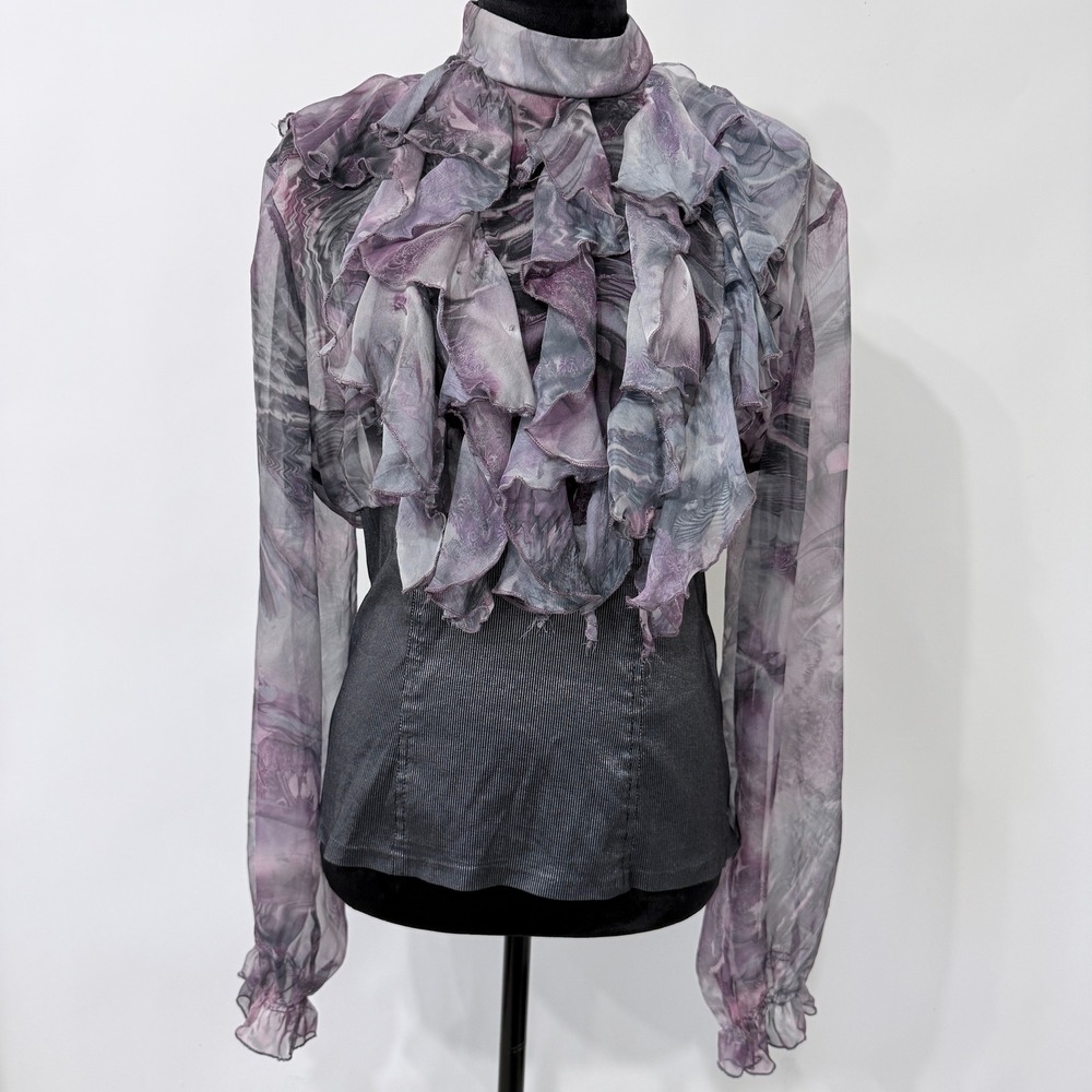 Sheer Ruffle Fairy Grunge Top Medium Smoky Purple Gray Goth Romantic Avant Garde